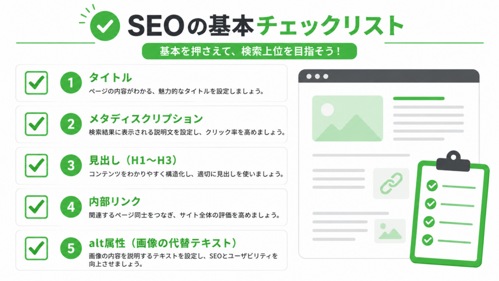 SEO 基礎知識 内部対策 チェックリスト 上位表示