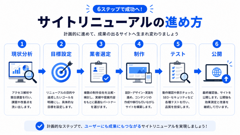 ホームページ リニューアル 費用 進め方 6ステップ